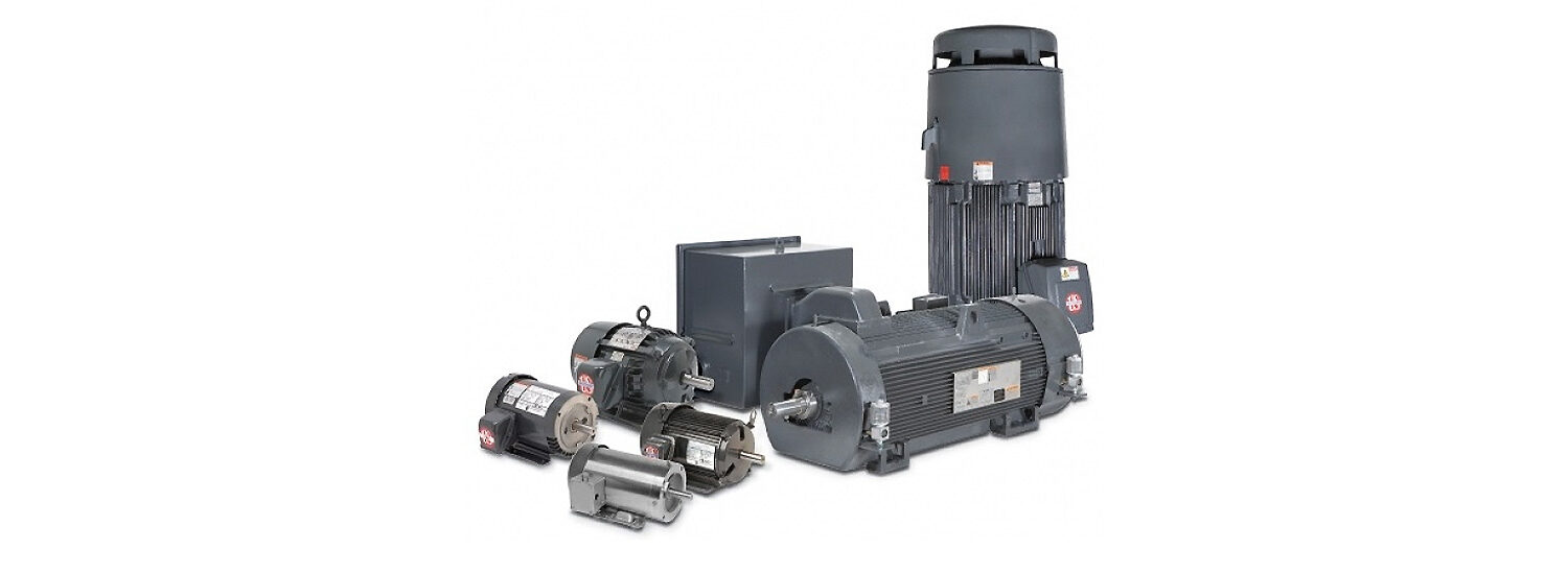 Assortment of industrial electric motors by Nidec, featuring high-efficiency models used in commercial and manufacturing applications for reliable power and performance.