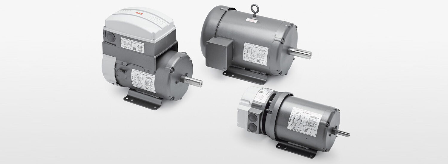 Collection of ABB Baldor-Reliance industrial electric motors, featuring energy-efficient designs ideal for manufacturing, HVAC systems, conveyors, and other heavy-duty motor applications.